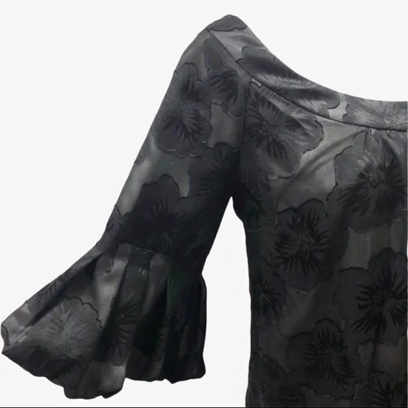 Ali Ro Anthropologie Silk Dress Floral Shift Dress Black Size 2 Scoop Neck - Picture 5 of 8